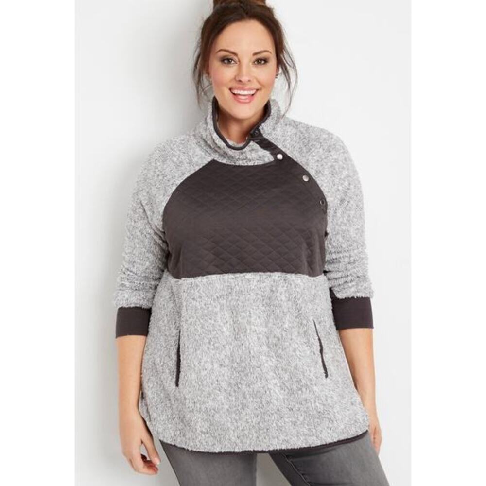 NWT Maurices Fleece Teddy Pullover Womens XXL Gray Funnel Neck Lounge Casual